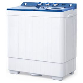 Twin Tub with Built-in Drain Pump XPB65-2288S 26Lbs Semi-automatic Twin Tube Washing Machine for Apartment; Dorms; RVs; Camping and More; White&Blue U