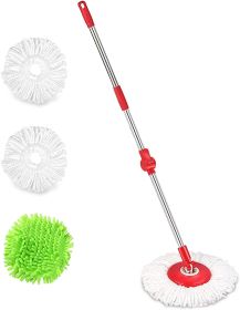 Spin Magic 360 Upgraded Mop Handle with 2 Pack Microfiber Mop Head Refills Set Replacement for Any Hand Press and Pedal Mop Buckets