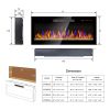 60 inch recessed ultra thin tempered glass front wall mounted electric fireplace with remote and multi color flame & emberbed, LED light heater