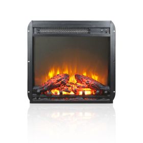 18 inch electric fireplace insert, ultra thin heater with log set & realistic flame, overheating protection (Color: Antique Black)